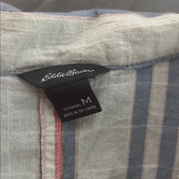 Eddie Bauer Pink and Blue Puff Sleeve Button Down Shirt - Picture 2 of 2